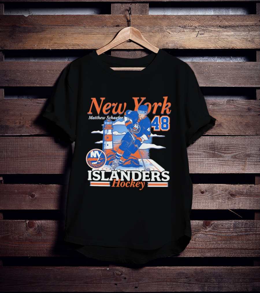 New York Islanders Hockey Matthew Schaefer 48 Player Lighthouse T-Shirt