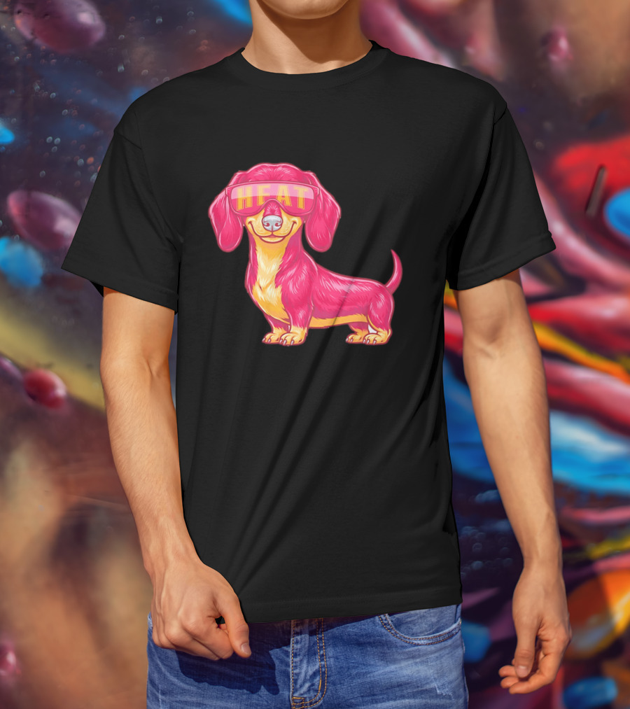 HEAT Sunglasses Dachshund Cartoon T-Shirt