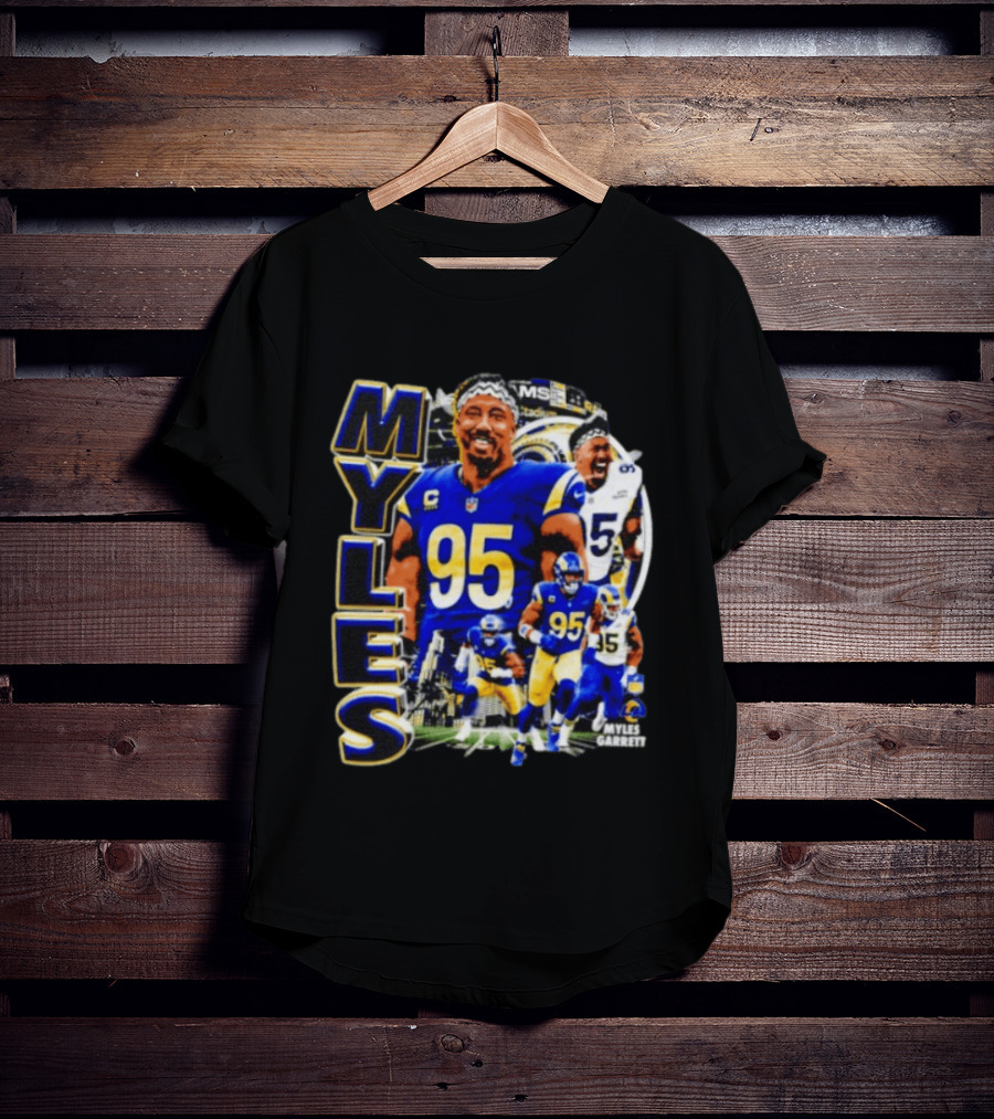 Myles Garrett Los Angeles Rams Number 95 Sports Fan Collage T-Shirt