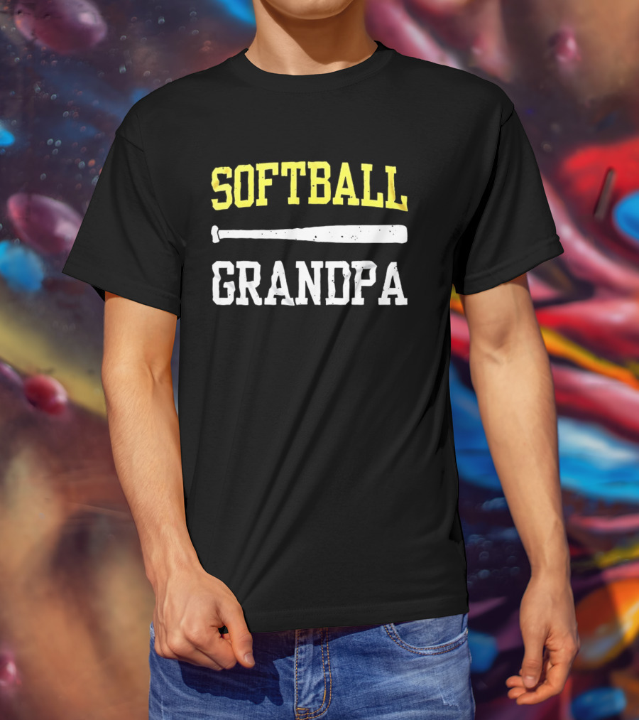 Softball Grandpa Proud Grandfather Game Day Crossed Bats T-Shirt