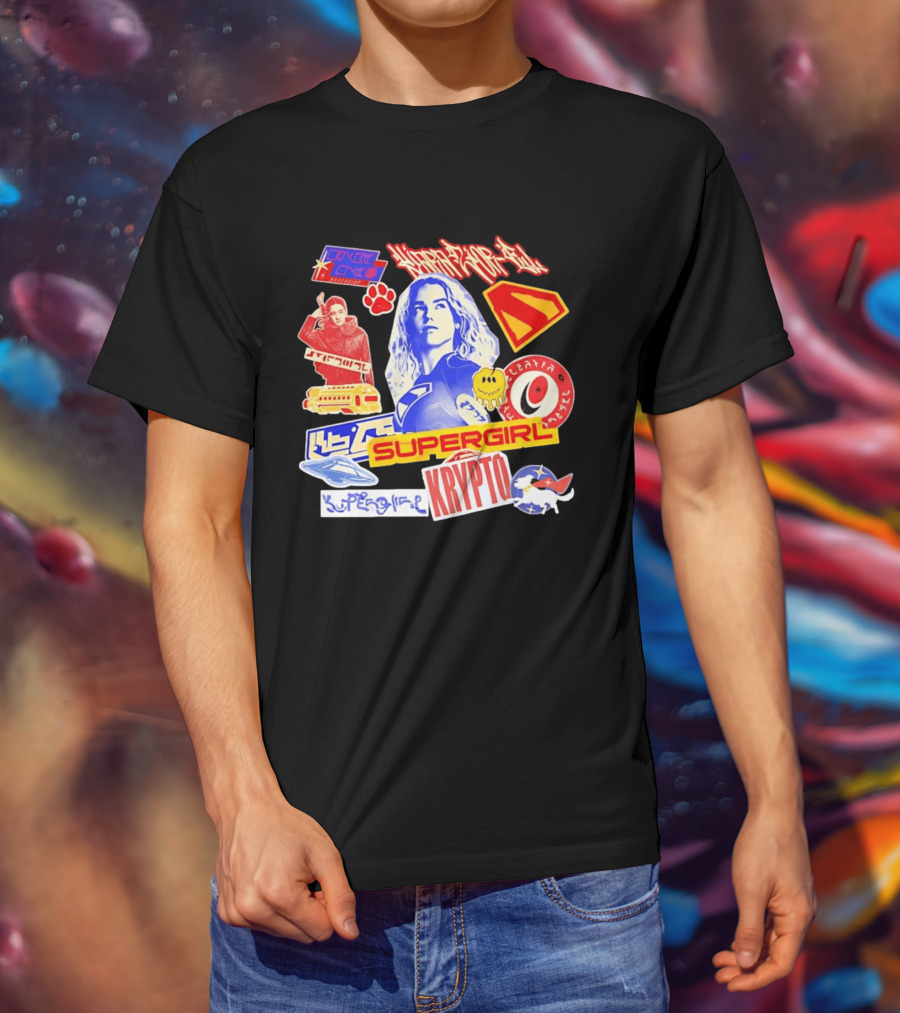 Supergirl Sasha Calle Krypto The Superdog DC Comics Sticker Collage Superhero T-Shirt