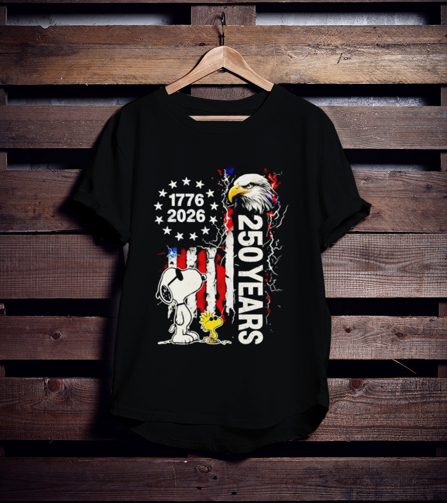 1776 2026 250 Years American Flag Eagle Snoopy Woodstock Independence T-Shirt