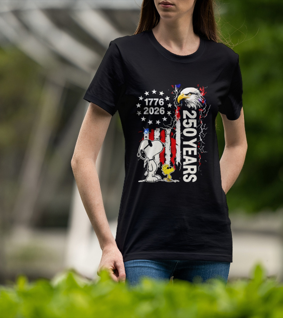 1776 2026 250 Years American Flag Eagle Snoopy Woodstock Independence T-Shirt