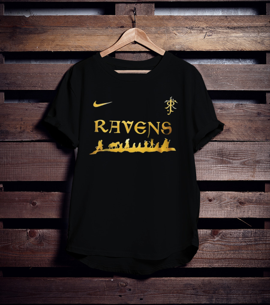Baltimore Ravens Nike Lord Of The Rings Crossover Gold Text Collection T-Shirt