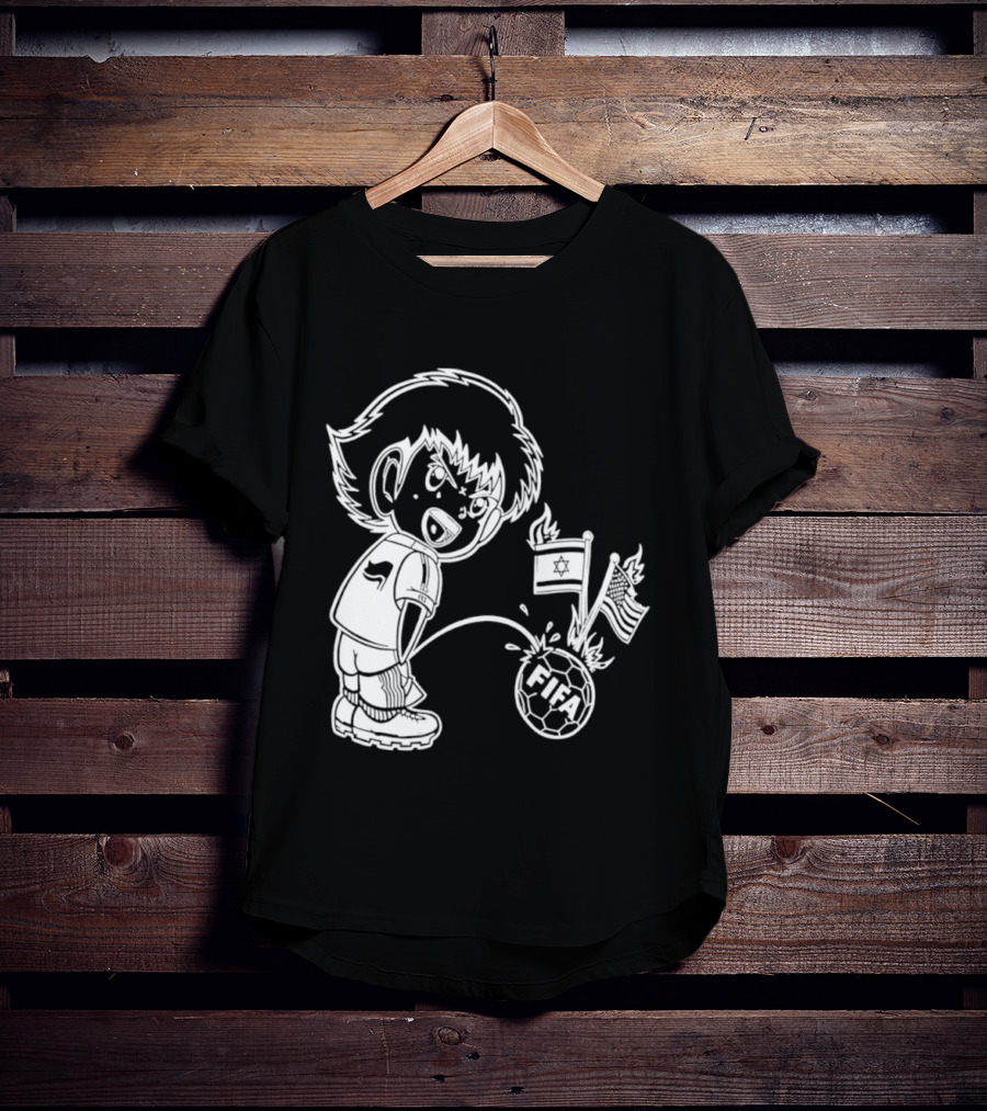 Captain Tsubasa Peeing FIFA Soccer Ball Israel USA Flags T-Shirt