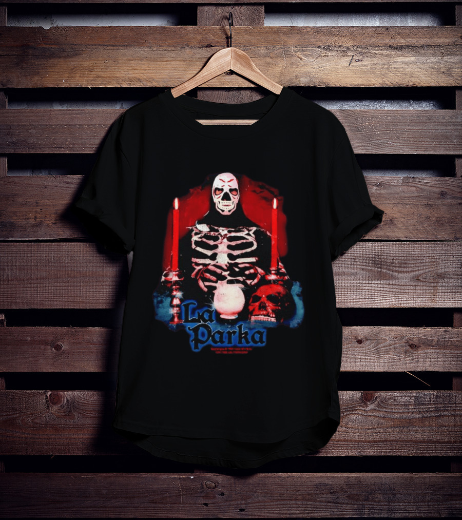 La Parka Lucha Libre Skeleton With Candles And Skull T-Shirt