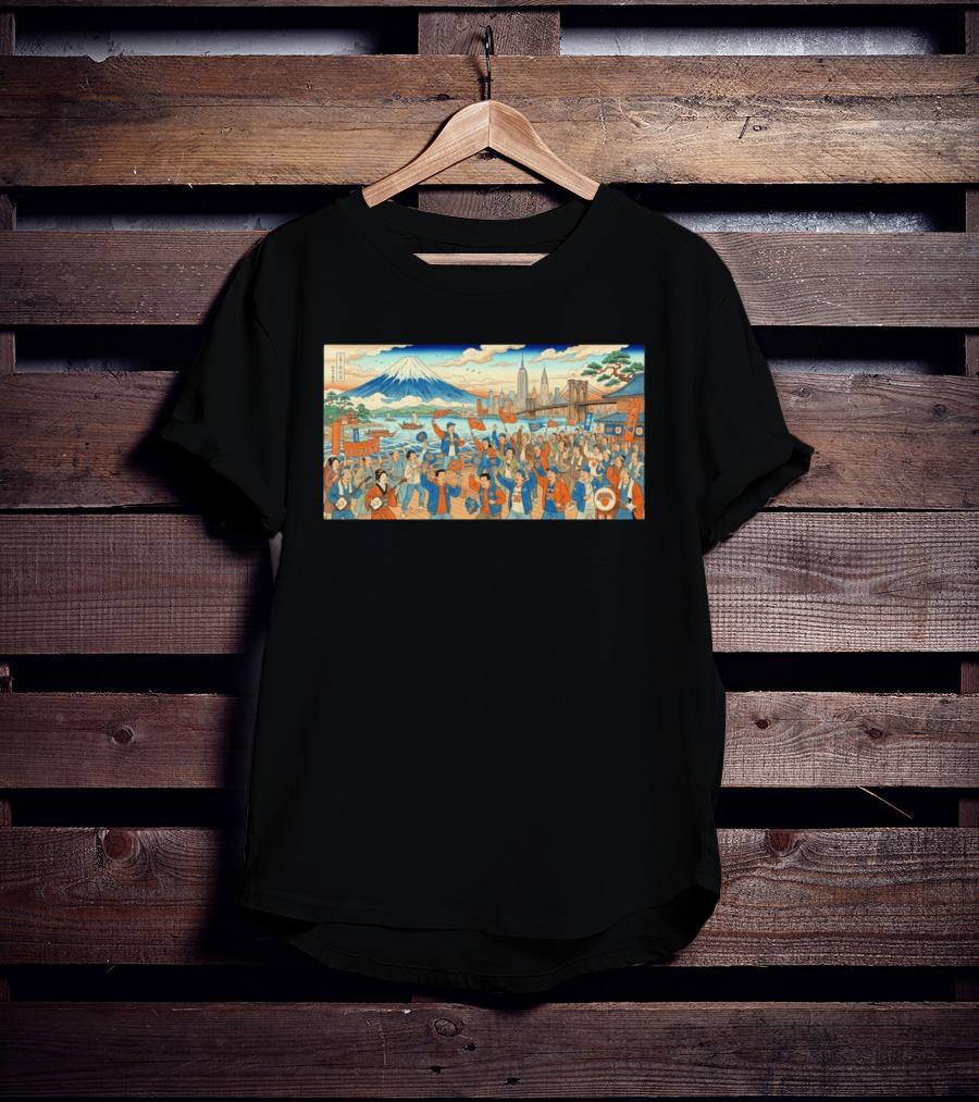 New York Knicks Fans Ukiyo E Mount Fuji New York City Skyline 1946 T-Shirt