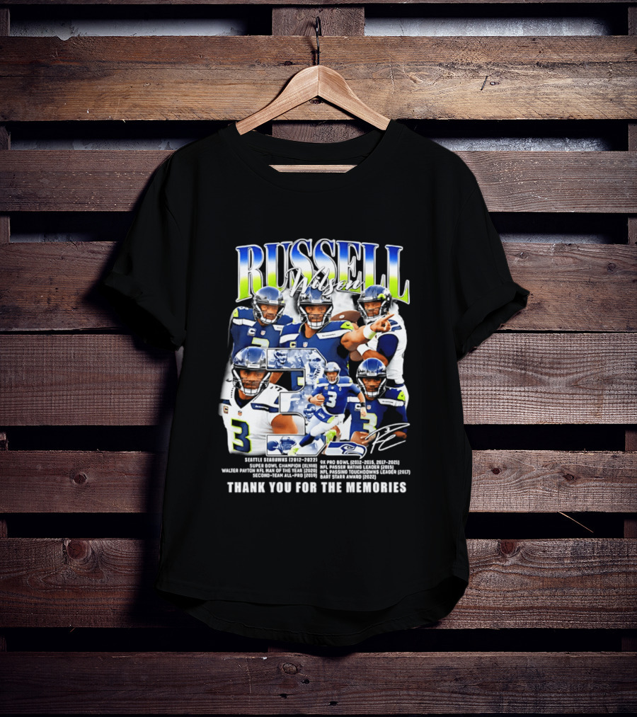 Seattle Seahawks Russell Wilson Number 3 Thank You For The Memories T-Shirt
