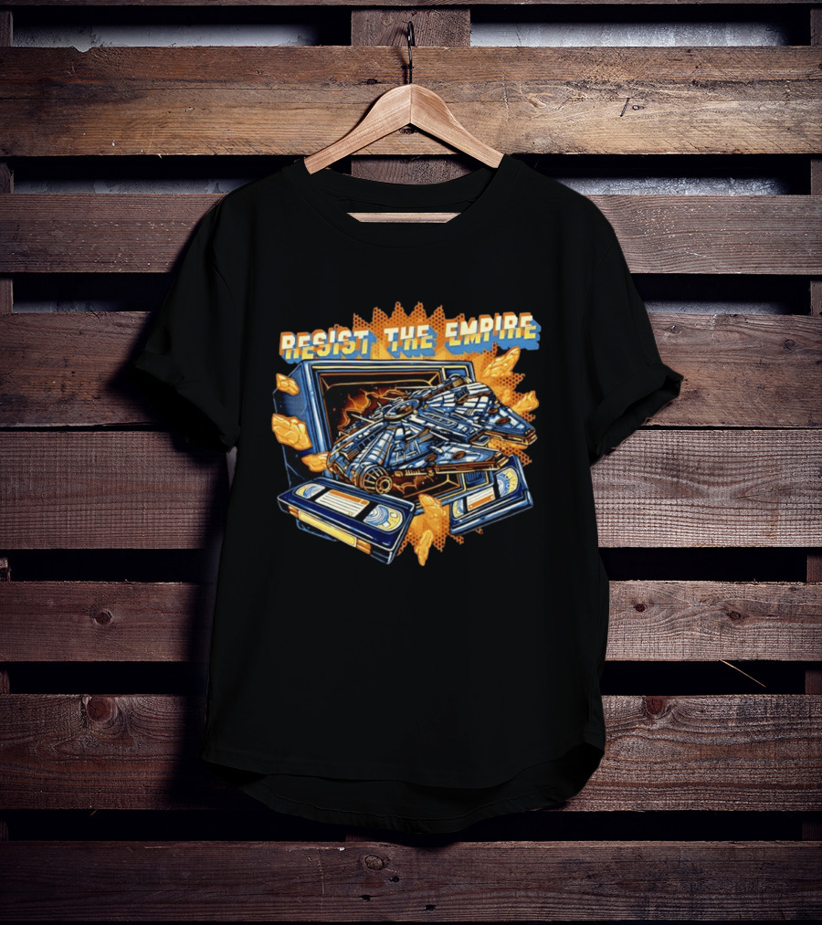 Star Wars Resist The Empire VHS Tape Vintage Style Millenium Spaceship T-Shirt