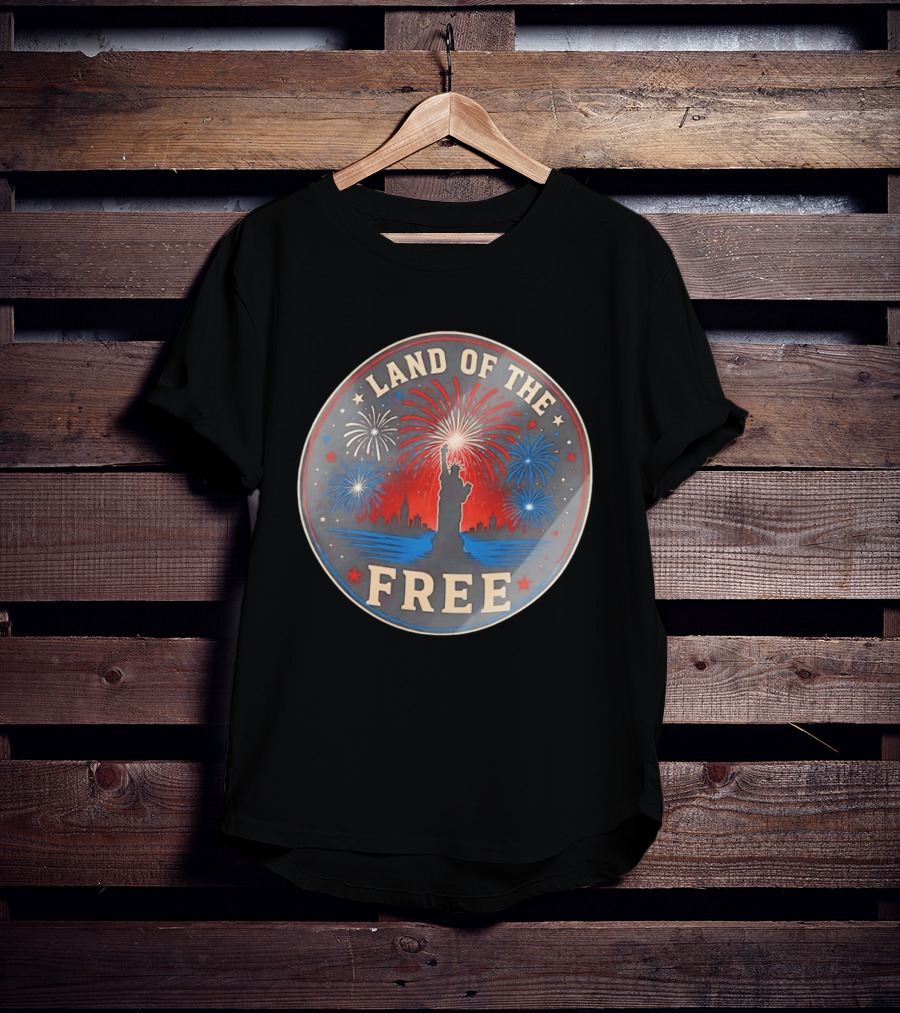 Land Of The Free Statue Of Liberty Fireworks Skyline T-Shirt