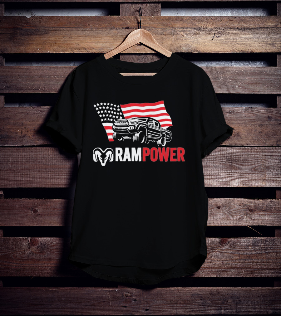 RAMPOWER American Flag Truck And Ram Head T-Shirt