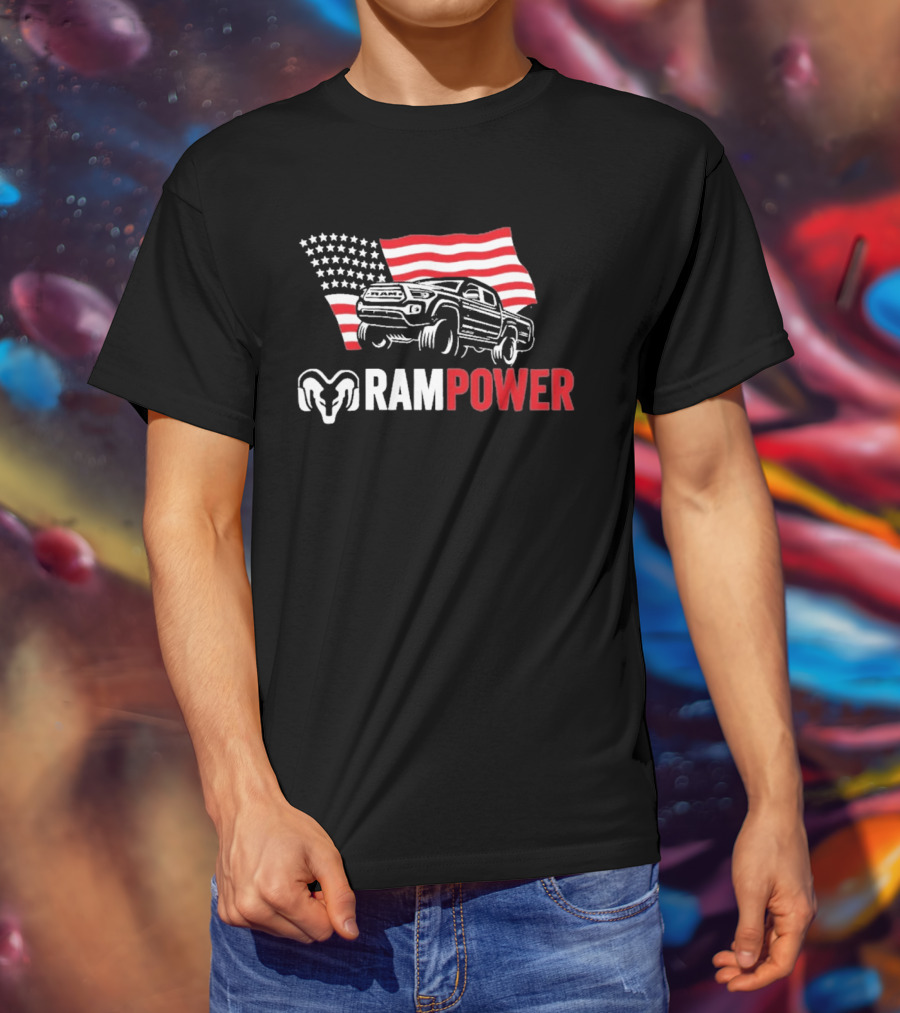 RAMPOWER American Flag Truck And Ram Head T-Shirt