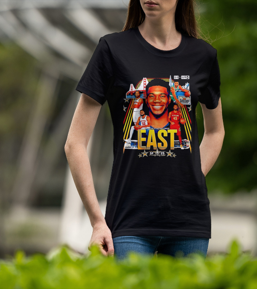 All Star Basketball Starting Lineup East 2026 Golden State Bay Bridge SF 45 Cleveland New York T-Shirt