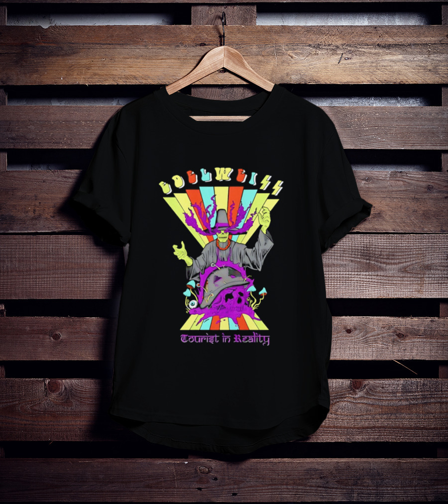 Edelweiss Skeleton Warlock Psychedelic Rainbow Tourist In Reality T-Shirt