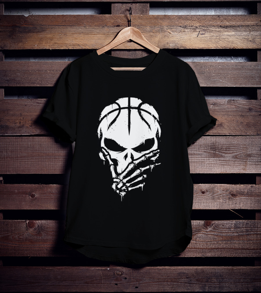 Basketball Skull With Silence Finger Gesture Skeleton Mask T-Shirt