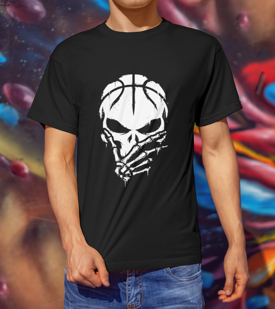 Basketball Skull With Silence Finger Gesture Skeleton Mask T-Shirt