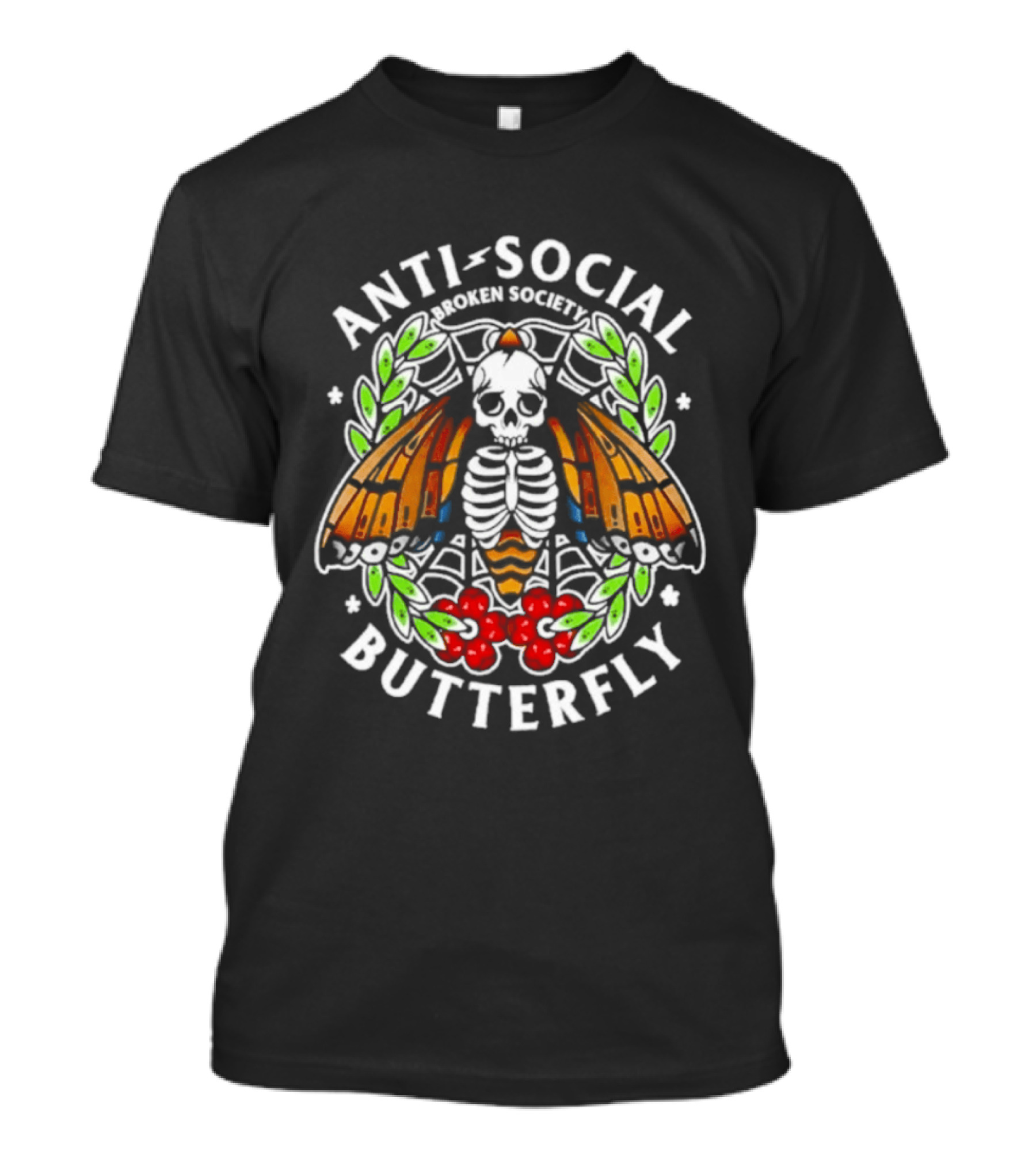 Anti Social Butterfly Broken Society Skull Moth T-Shirt
