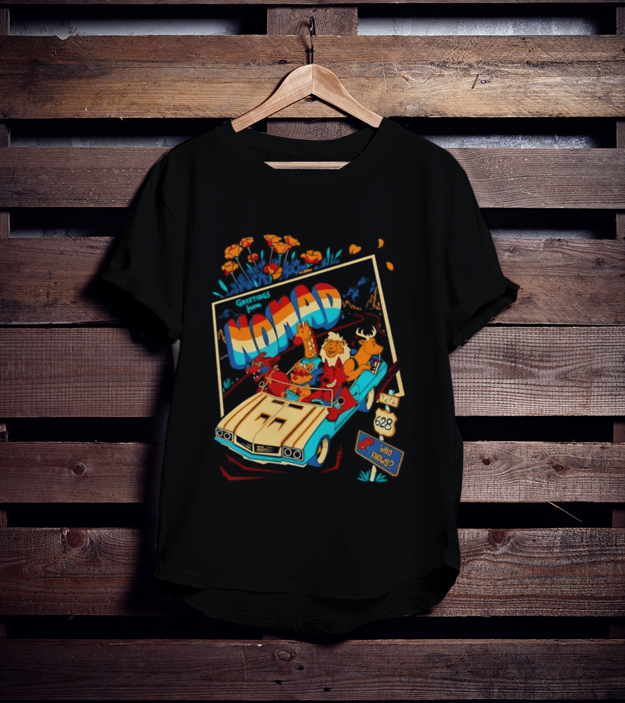 Nomad Adventure With Animals In Car Who Knows Sign T-Shirt