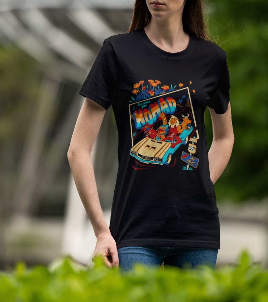 Nomad Adventure With Animals In Car Who Knows Sign T-Shirt