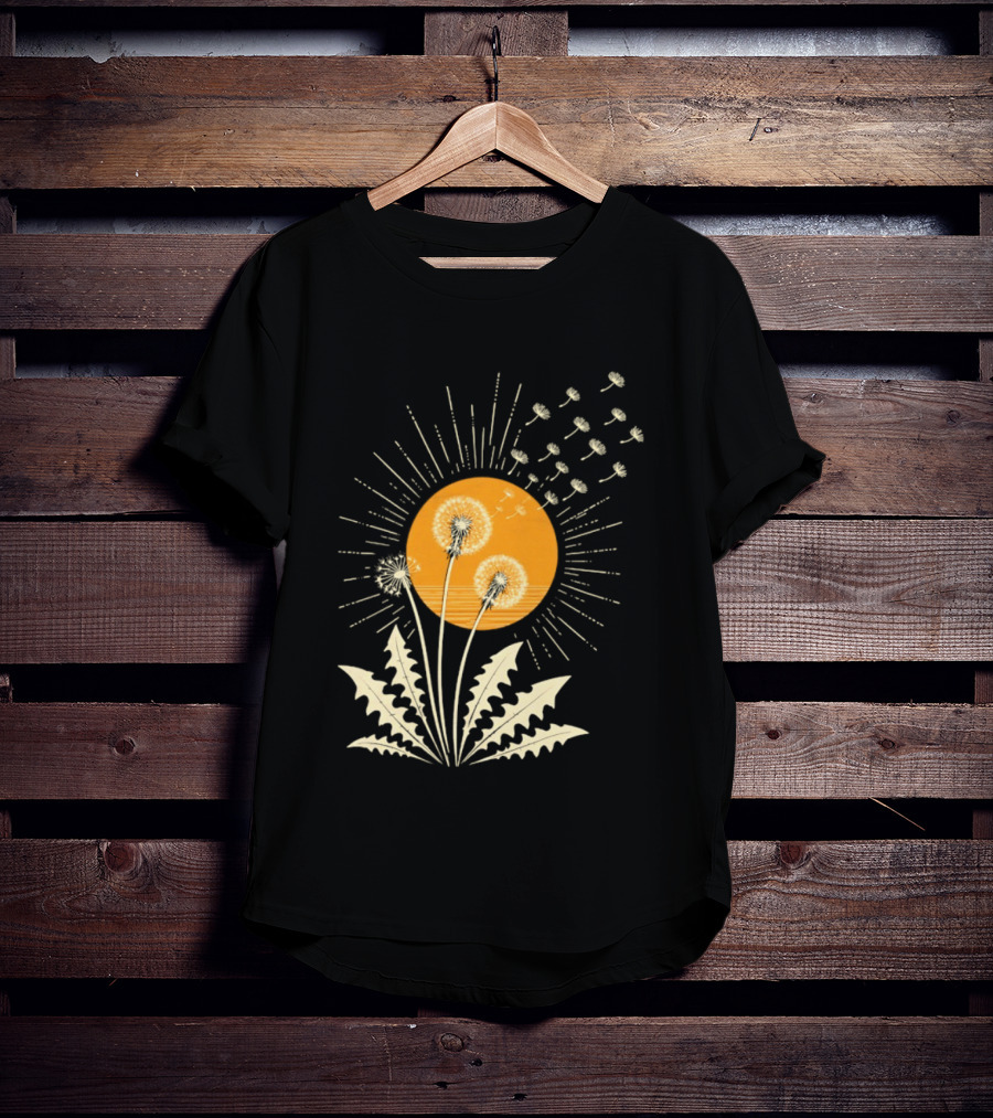 Golden Sunlight Dandelion Seeds Flying Nature Burst T-Shirt