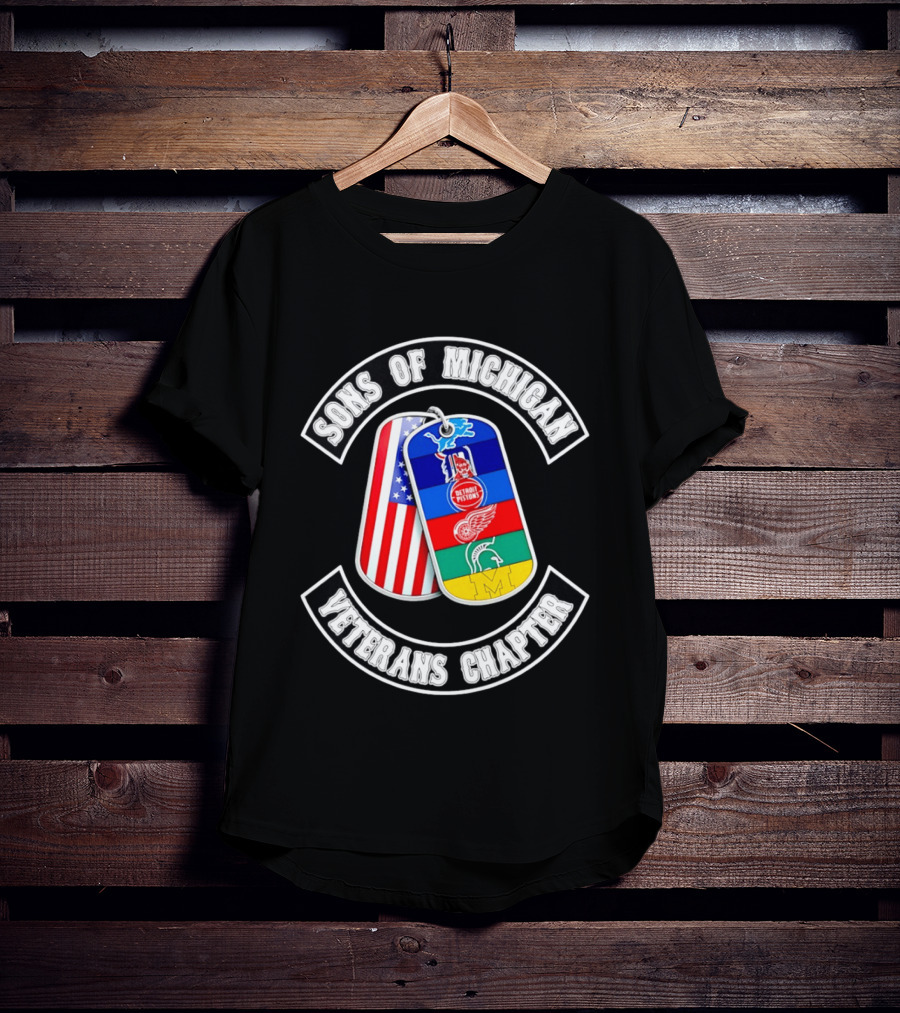 Detroit Lions Tigers Pistons Red Wings Spartans Wolverines Sons Of Michigan Veterans Chapter Dog Tags T-Shirt