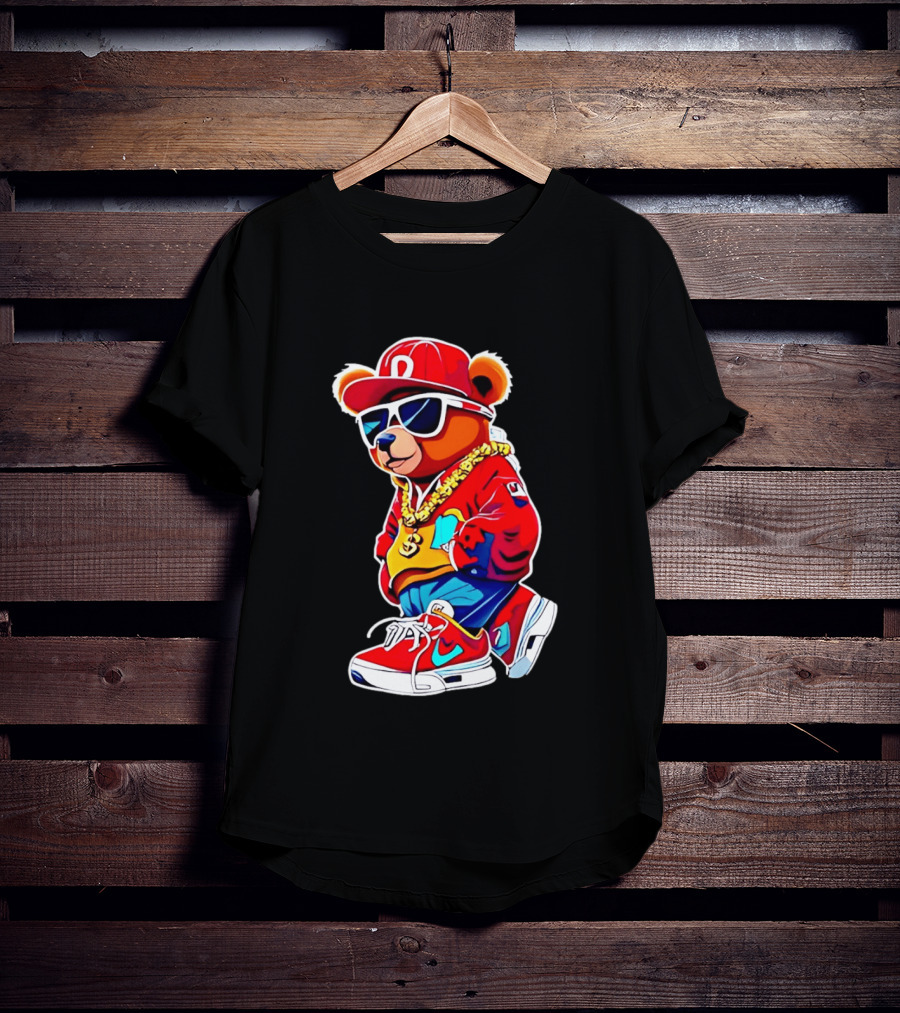 Hip Hop Teddy Bear Swag With Red Cap And Sunglasses T-Shirt