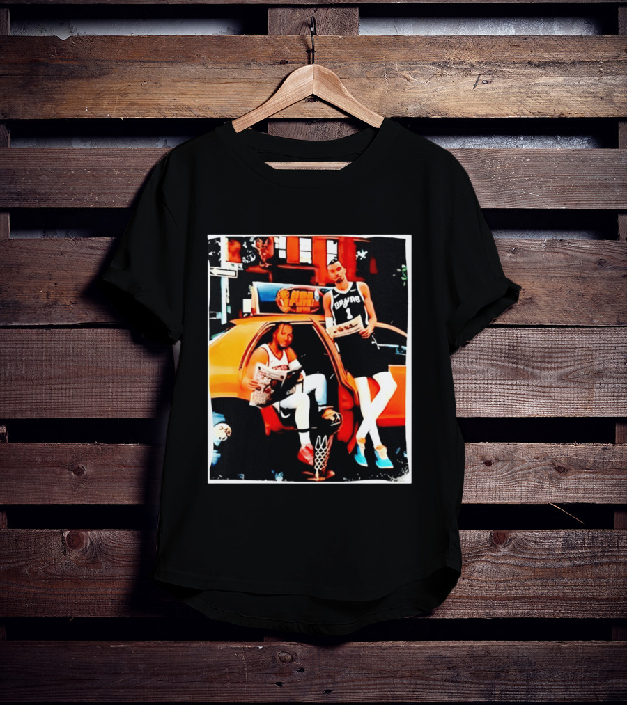 NBA Hoopers Jalen Brunson Victor Wembanyama Spurs Knicks Crossover Comic Style Street Scene T-Shirt