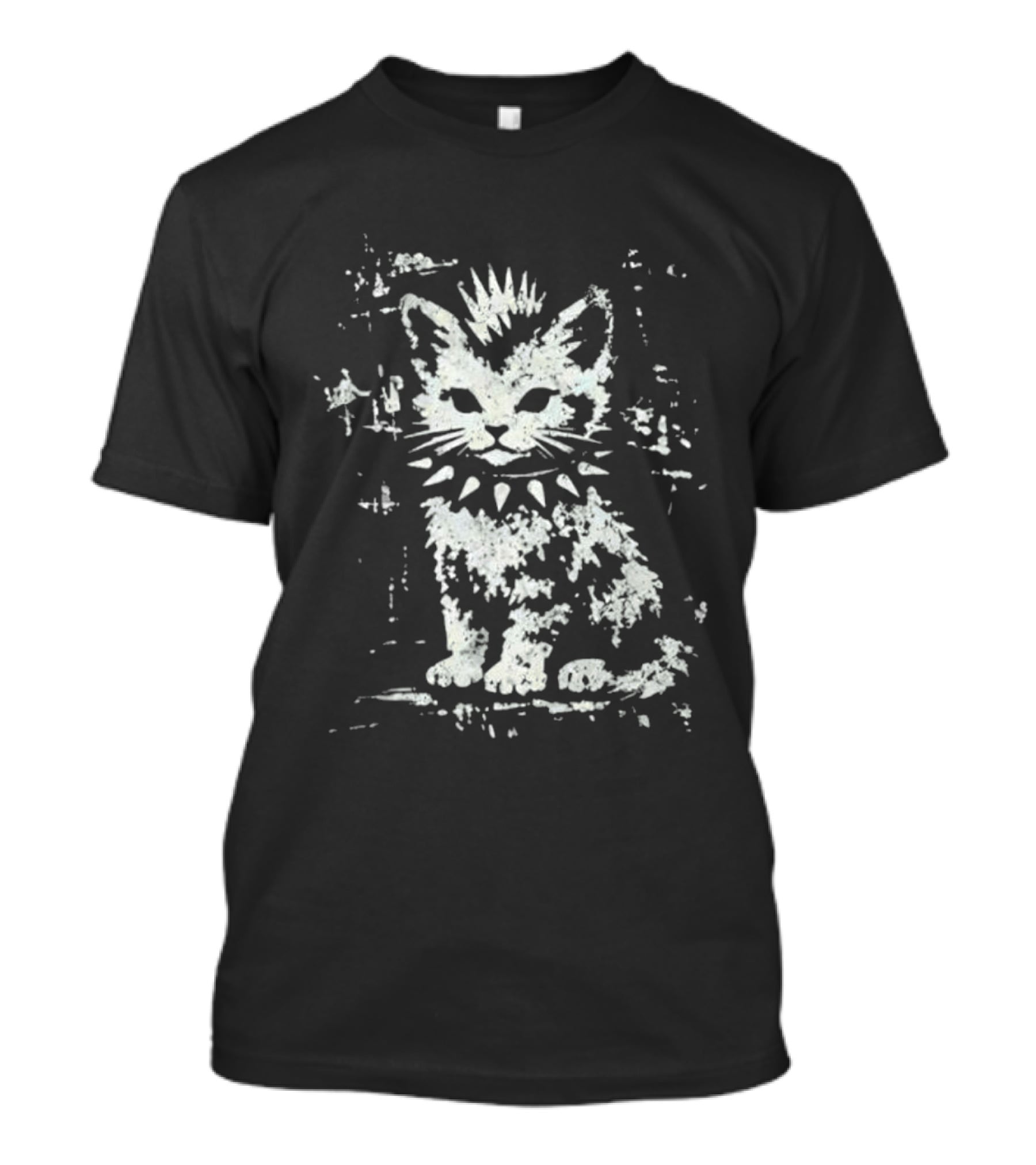 Punk Rock Cat Mohawk And Studded Collar T-Shirt