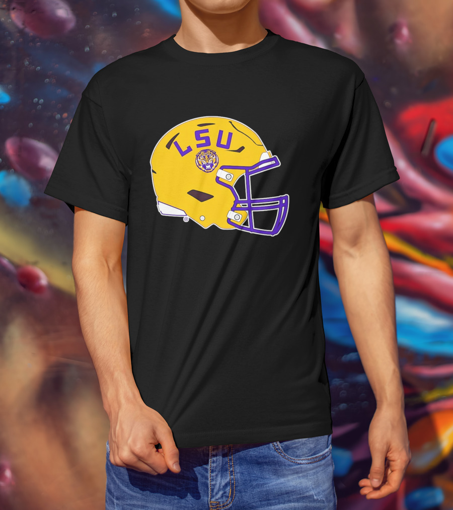 LSU Tigers Football Helmet Yellow Purple Team T-Shirt