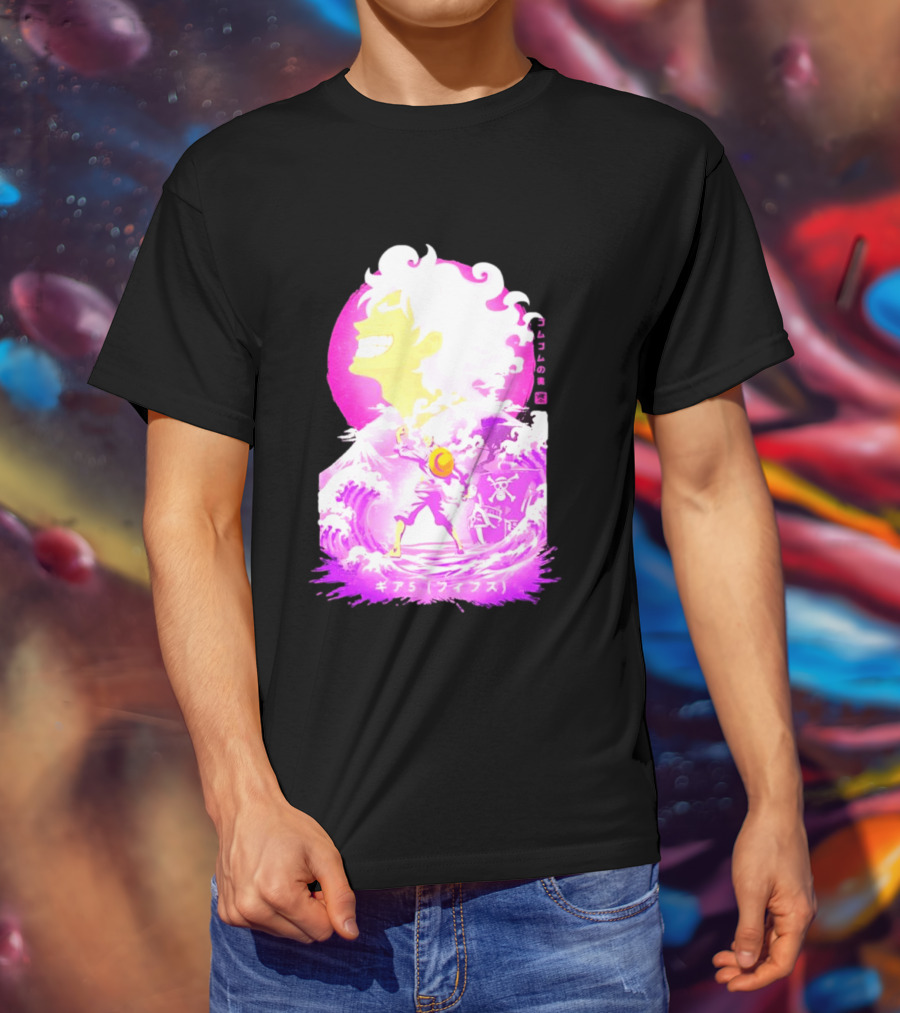 Monkey D. Luffy Gear 5 Gomu Gomu No Mi Waves One Piece Pink Aesthetic T-Shirt