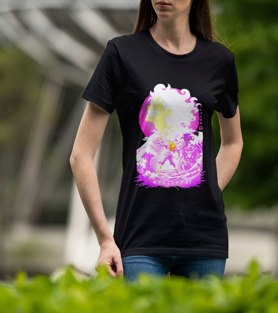 Monkey D. Luffy Gear 5 Gomu Gomu No Mi Waves One Piece Pink Aesthetic T-Shirt