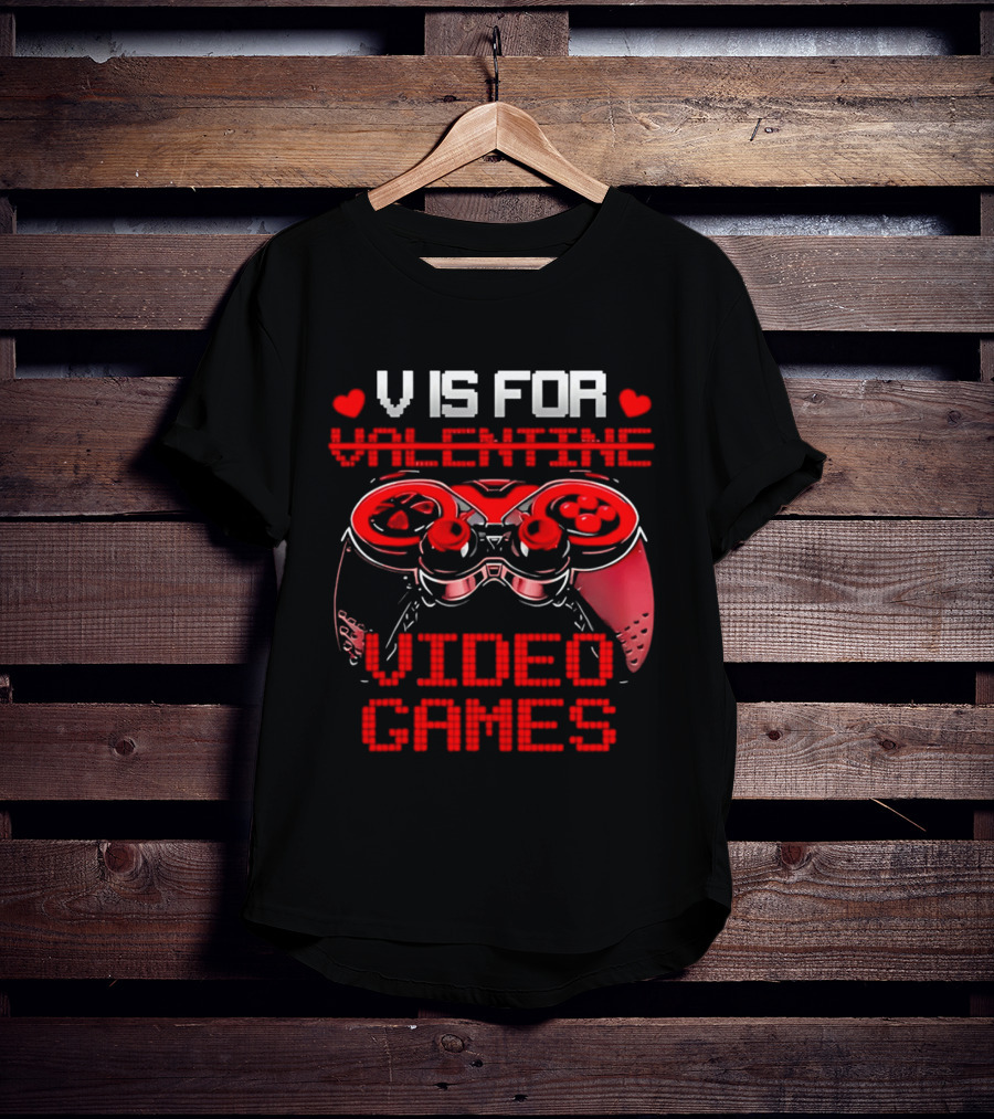 V Is For Valentine Video Games Controller Hearts T-Shirt