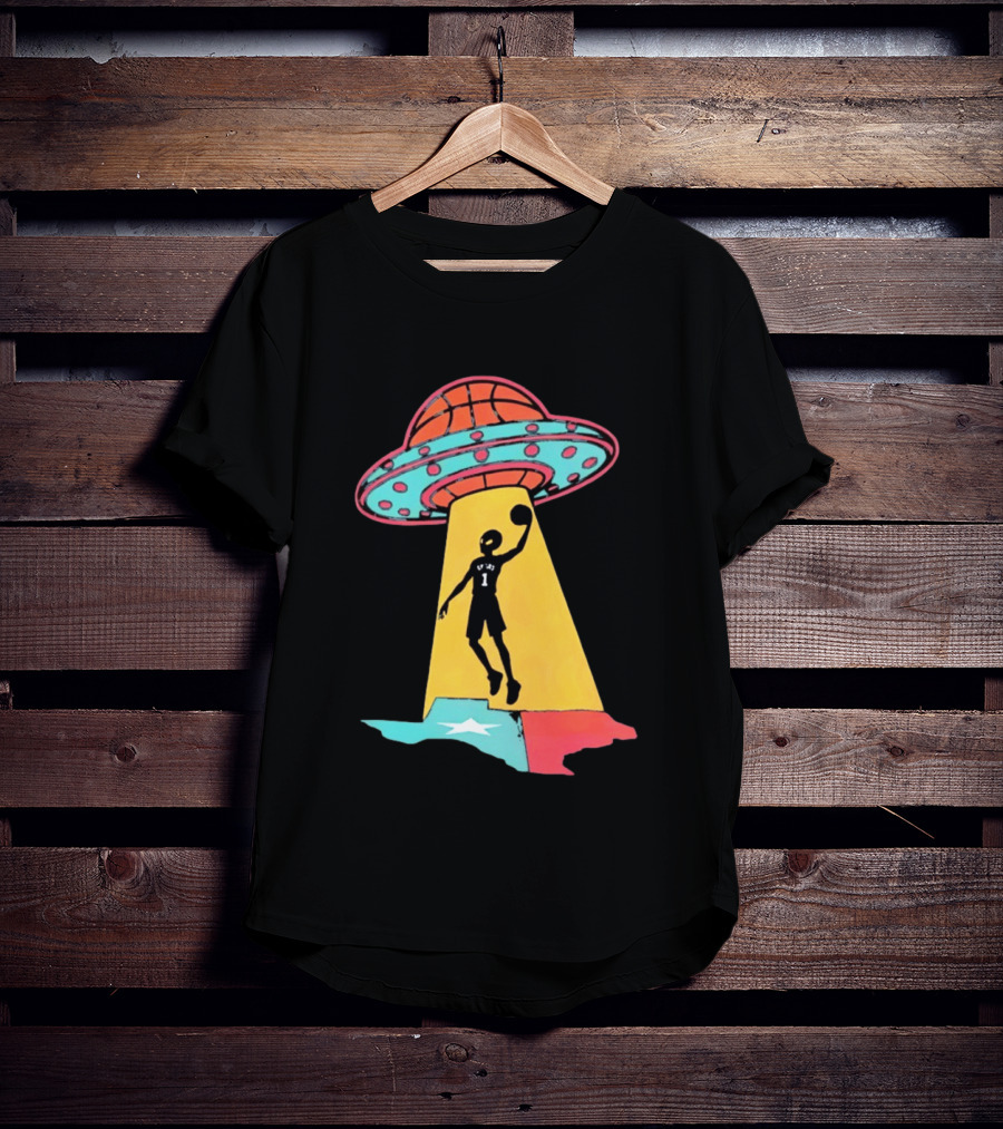 Victor Wembanyama San Antonio Spurs UFO Abduction Texas Flag Basketball T-Shirt