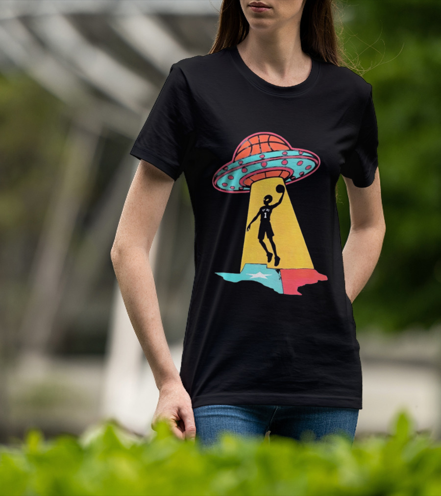 Victor Wembanyama San Antonio Spurs UFO Abduction Texas Flag Basketball T-Shirt