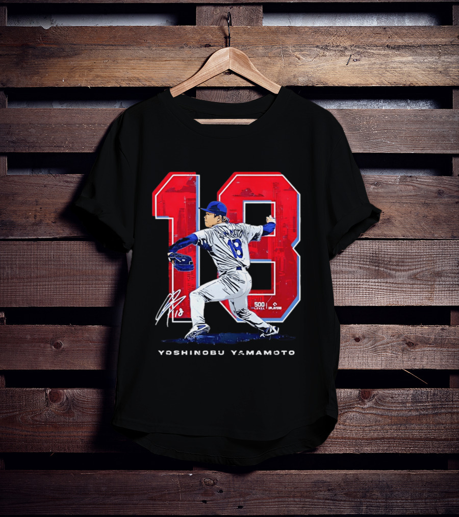 Yoshinobu Yamamoto 18 Los Angeles Dodgers Signature Japanese Pitcher T-Shirt
