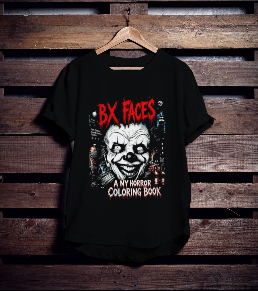 Bx Faces NY Horror Creepy Clown Coloring Book T-Shirt
