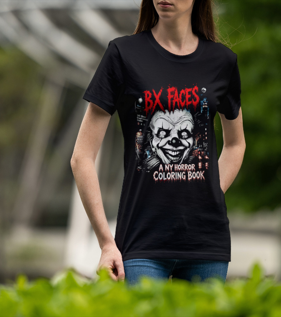 Bx Faces NY Horror Creepy Clown Coloring Book T-Shirt