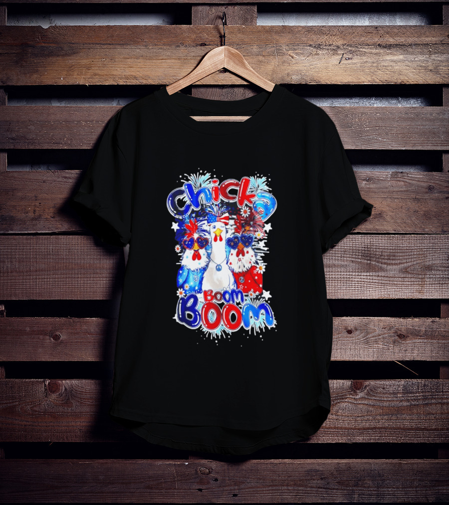 Chicka Boom Boom Patriotic Chickens With Headbands And Peace Signs T-Shirt