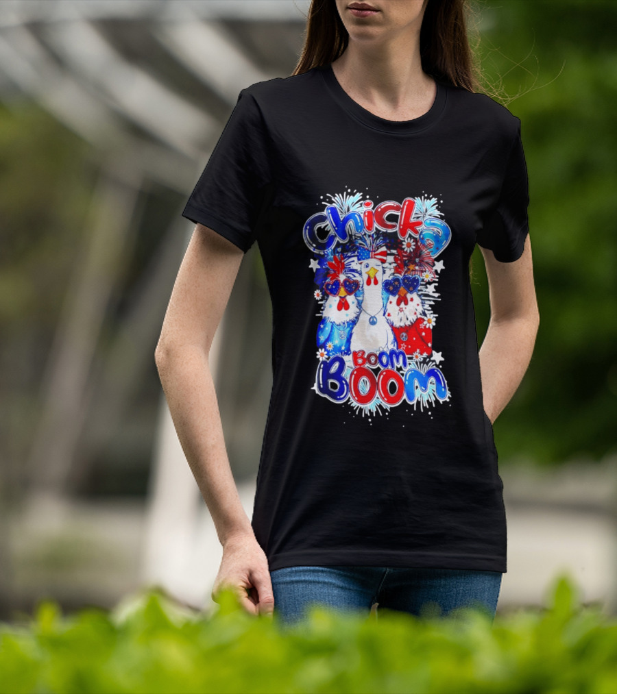 Chicka Boom Boom Patriotic Chickens With Headbands And Peace Signs T-Shirt