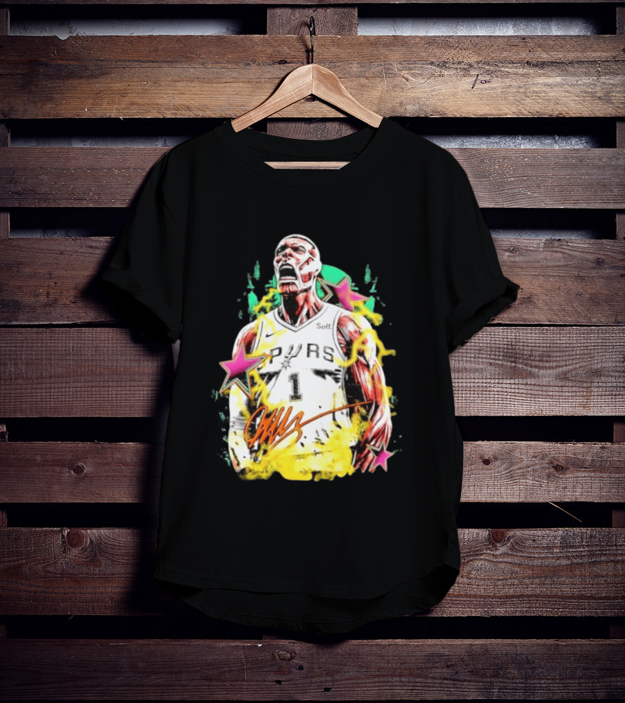 Victor Wembanyama San Antonio Spurs Attack On Titan Colossal Titan Spurs 1 Self Signature T-Shirt