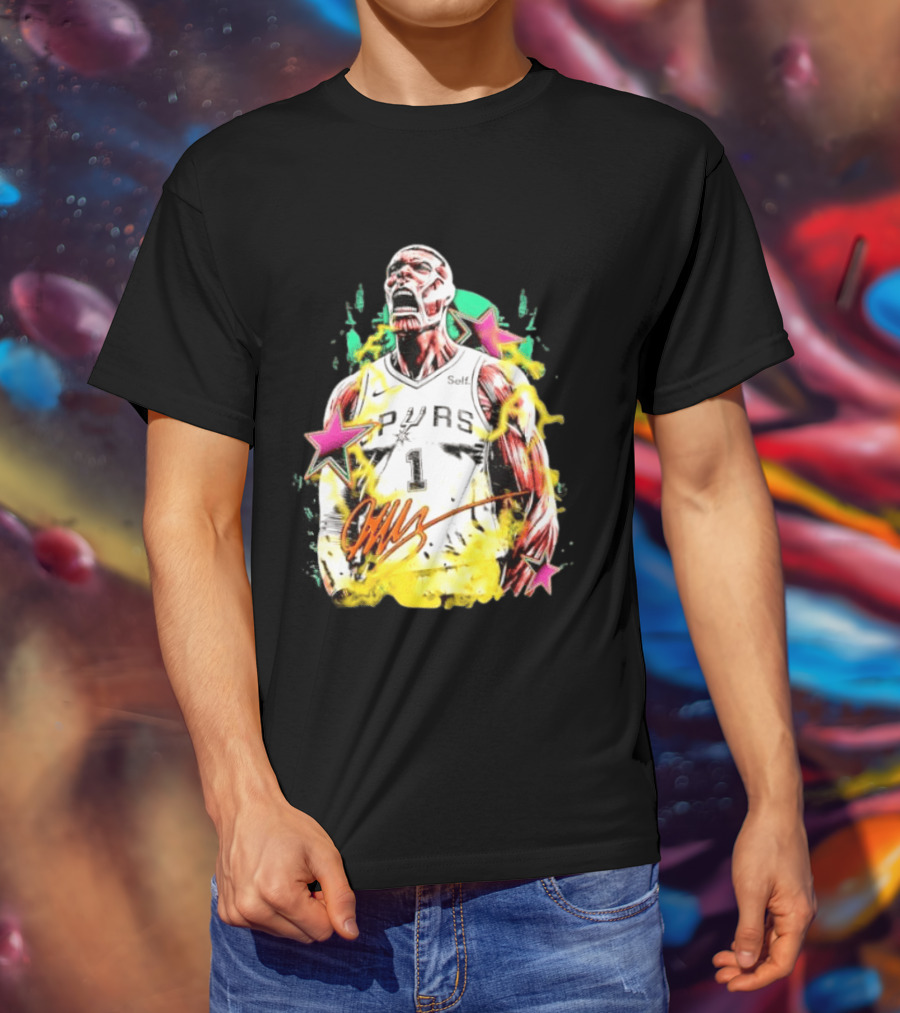 Victor Wembanyama San Antonio Spurs Attack On Titan Colossal Titan Spurs 1 Self Signature T-Shirt