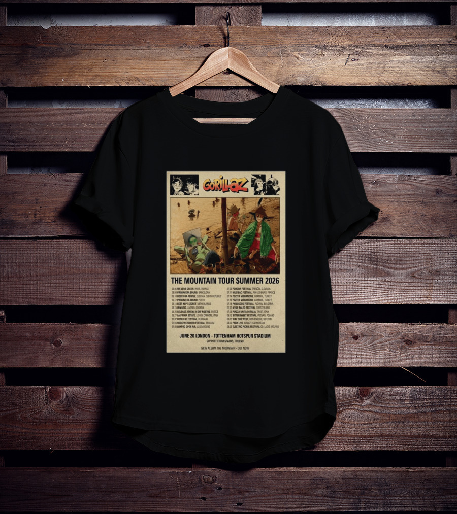 Gorillaz We Love Green Paris June 05 2026 The Mountain Tour T-Shirt