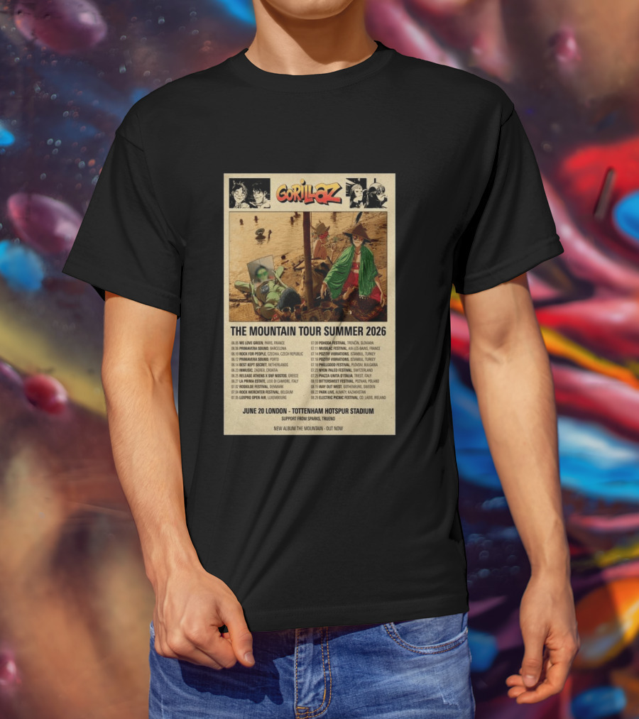 Gorillaz We Love Green Paris June 05 2026 The Mountain Tour T-Shirt