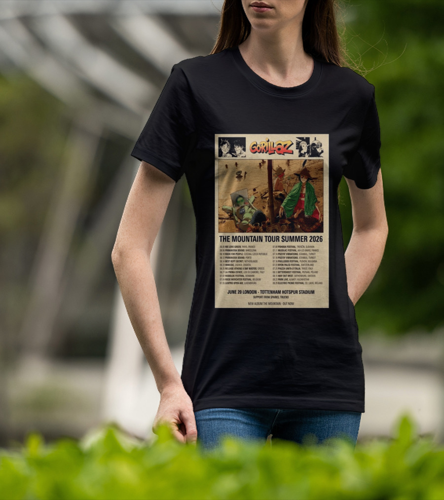 Gorillaz We Love Green Paris June 05 2026 The Mountain Tour T-Shirt