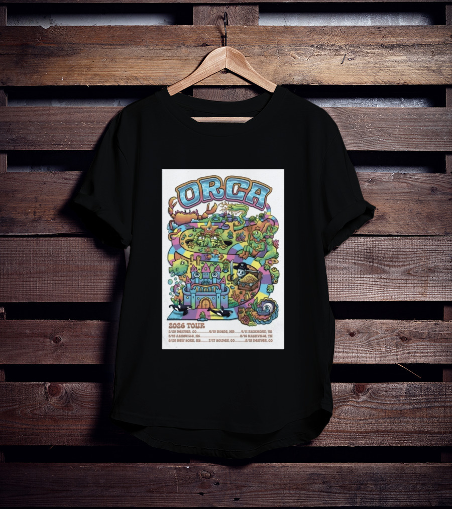 ORCA 2026 Tour Colorful Adventure Map Denver Asheville New York Boise Richmond Nashville Golden T-Shirt