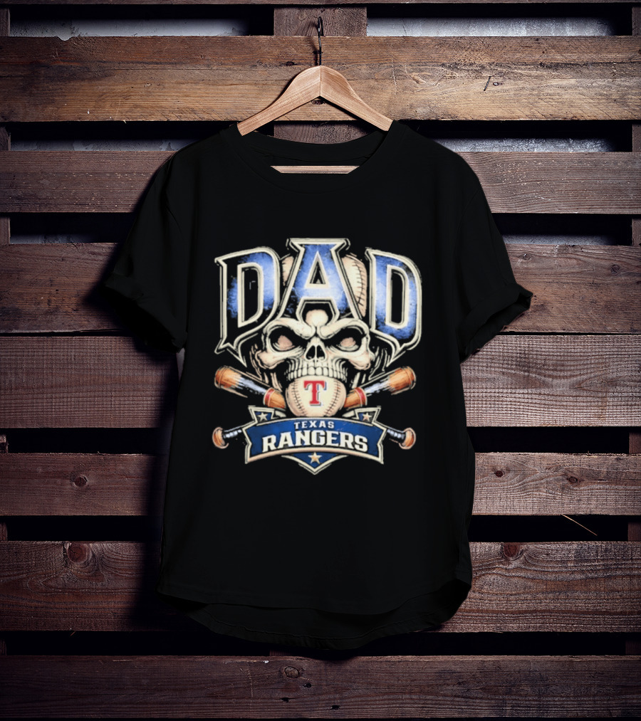 Dad Skull Baseball Crossed Bats Texas Rangers T-Shirt