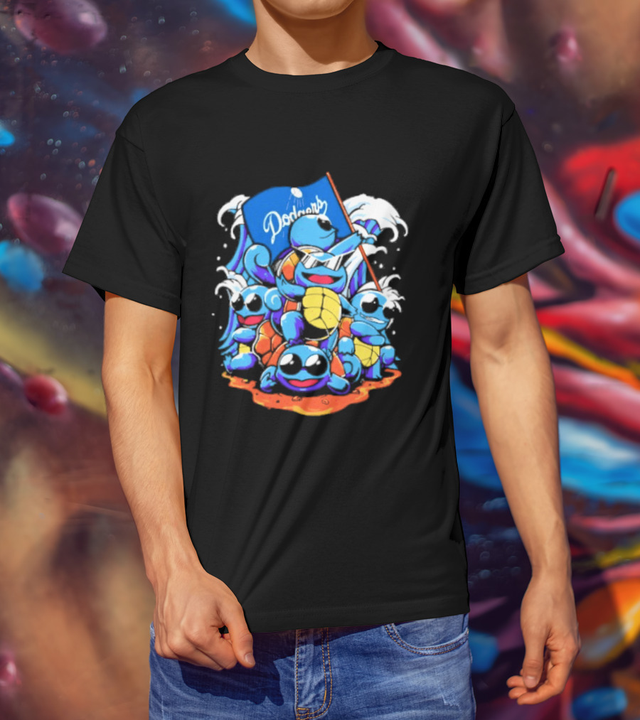 Squirtle Squad Dodgers Blue Flag Los Angeles Pokémon Collaboration T-Shirt