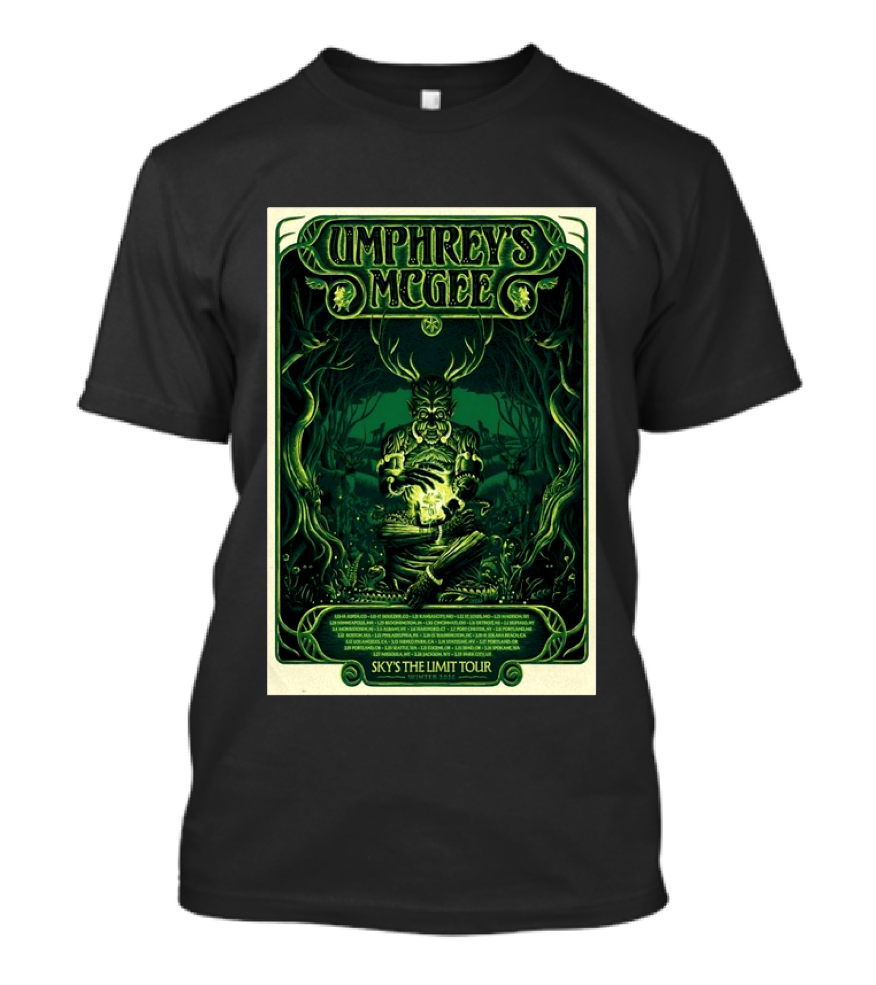 Umphrey's McGee Sky's The Limit Winter Tour 2026 Forest Creature Green T-Shirt
