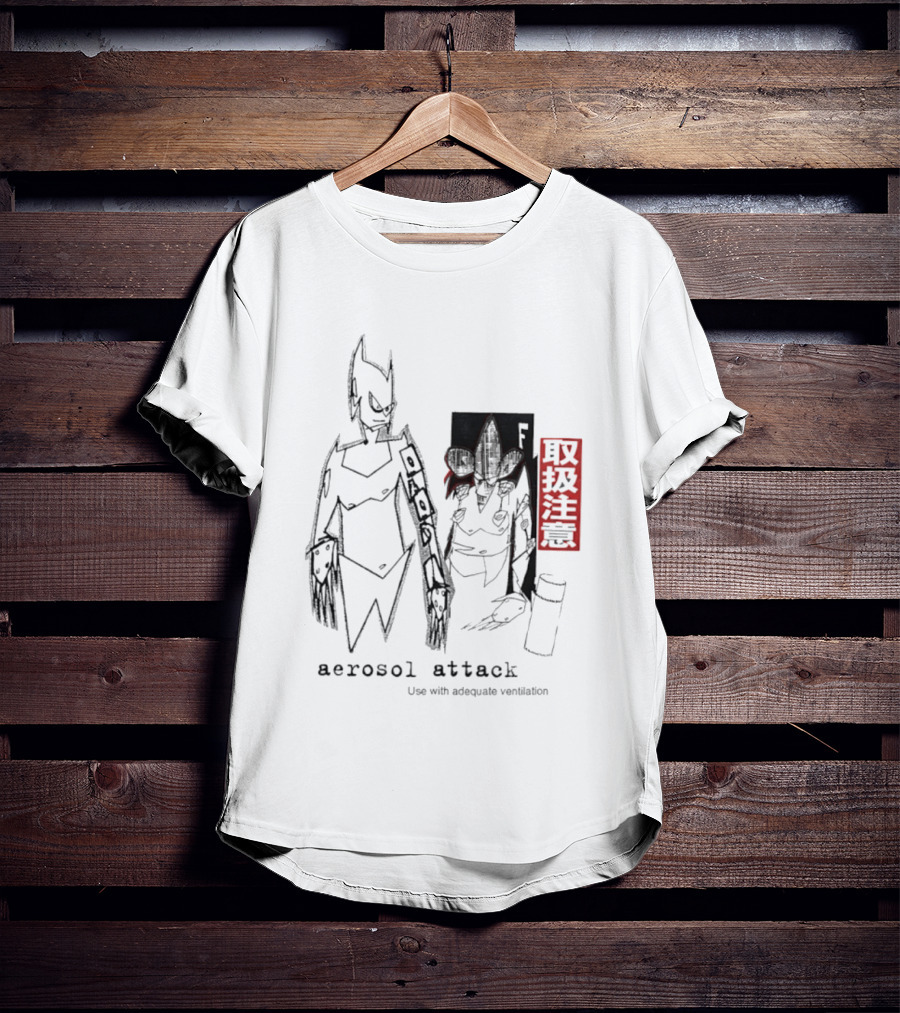 Aerosol Attack Use With Adequate Ventilation Japanese Text Robots T-Shirt