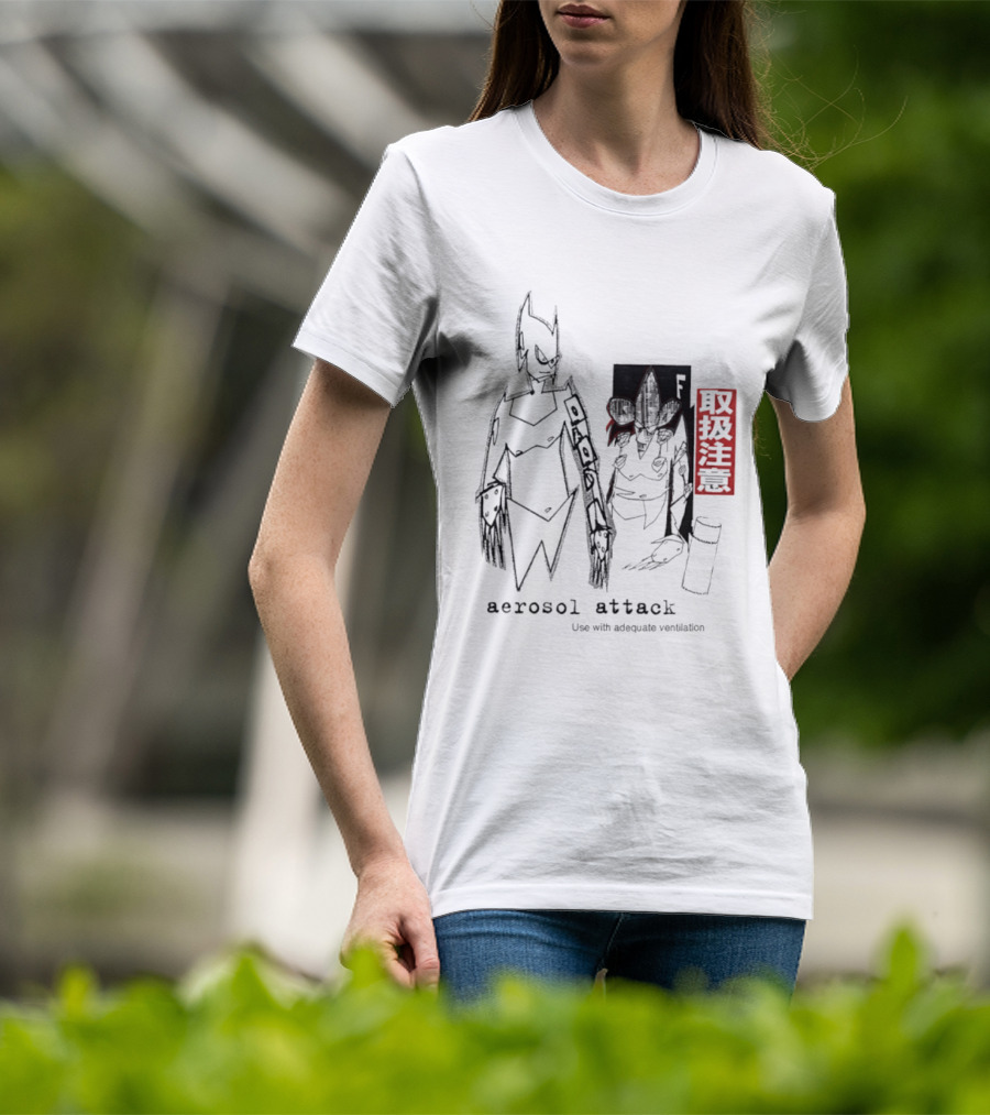 Aerosol Attack Use With Adequate Ventilation Japanese Text Robots T-Shirt